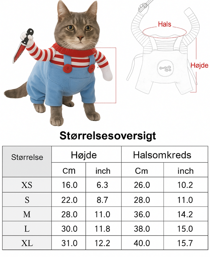 🔪 Chucky kæledyrskostume
